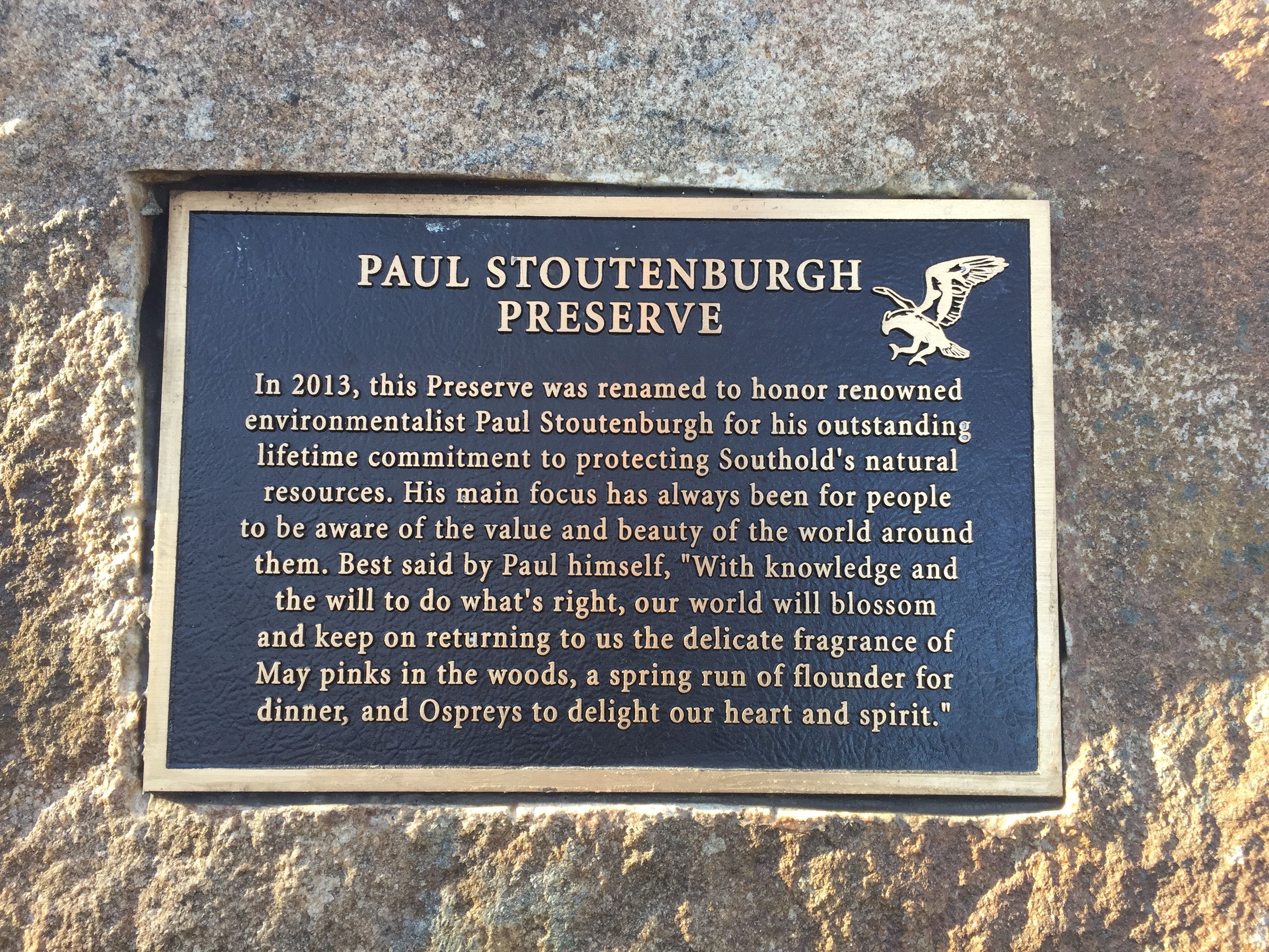 Plaque at the Paul Stoutenburgh Preserve