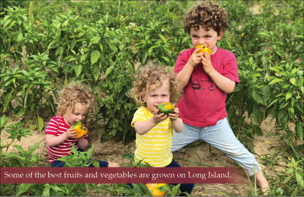 Children eating bell peppers among the crops