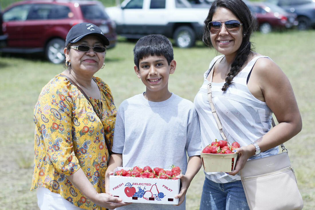 family with strawberries at Condzella farm