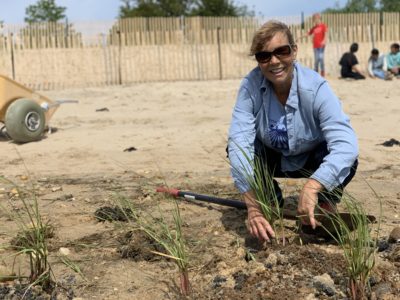 Denise planting beach grass